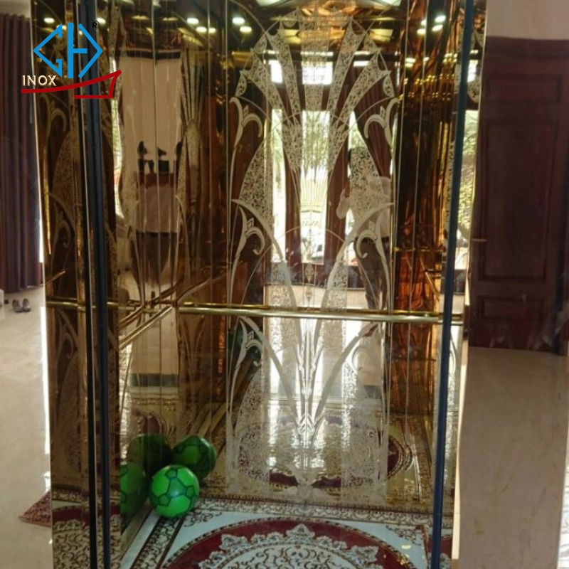 Tấm inox gương thang máy hoa văn rẻ quạt sang trọng 