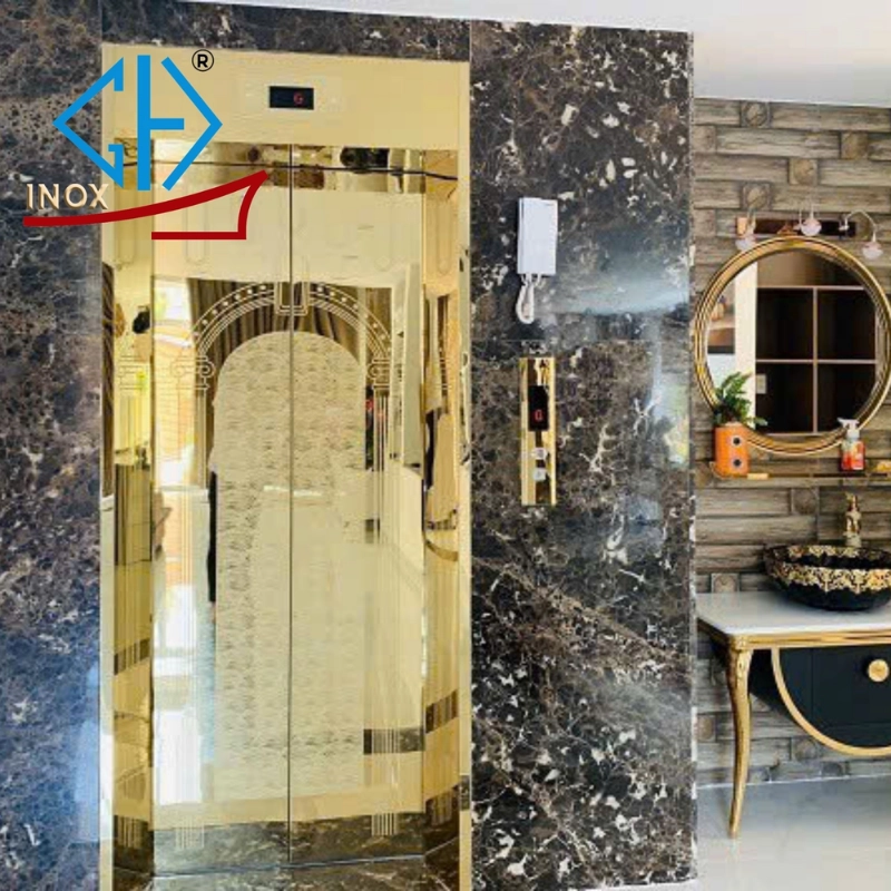 Tấm inox thang máy hoa văn cổng vòm họa tiết tinh tế
