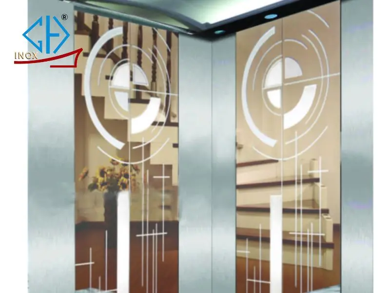 Inox cabin thang máy - Hoa văn bán nguyệt