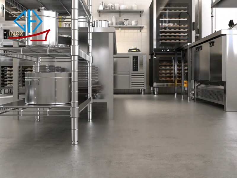 Lợi thế vượt trội của sàn inox chống trượt nhà bếp công nghiệp