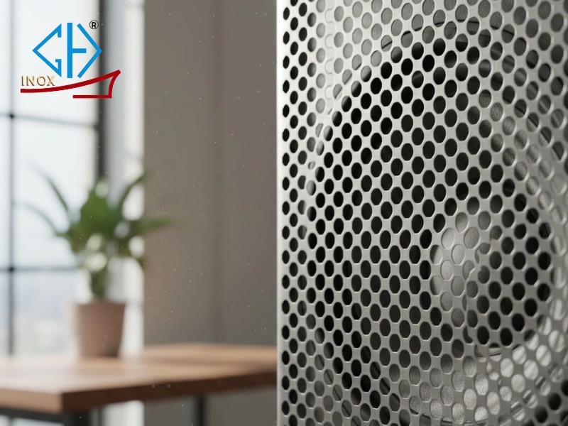 Sử dụng tấm inox đục lỗ lục giác làm lưới loa