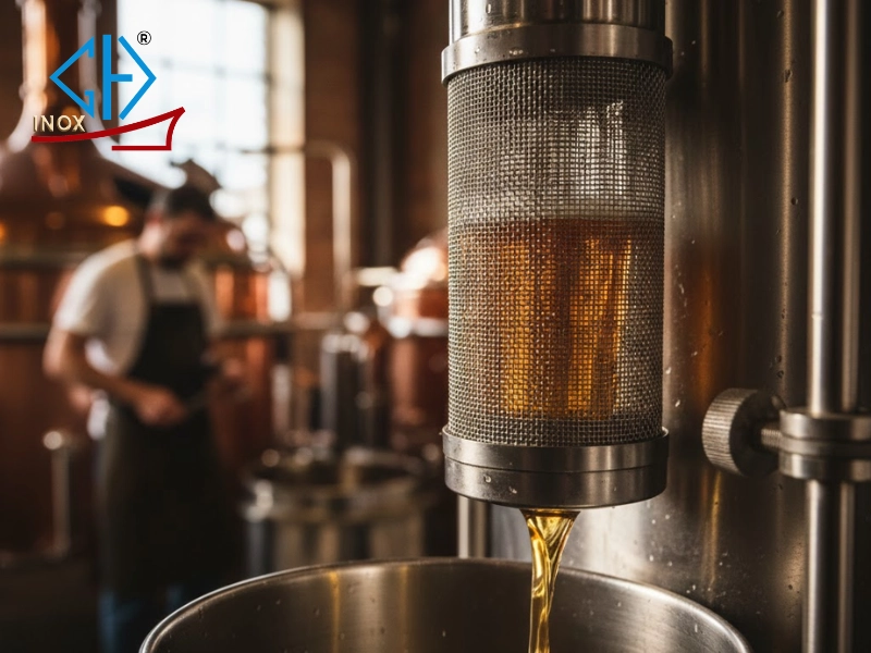 Trong ngành thực phẩm và đồ uống, lưới thép không gỉ được sử dụng để lọc cặn