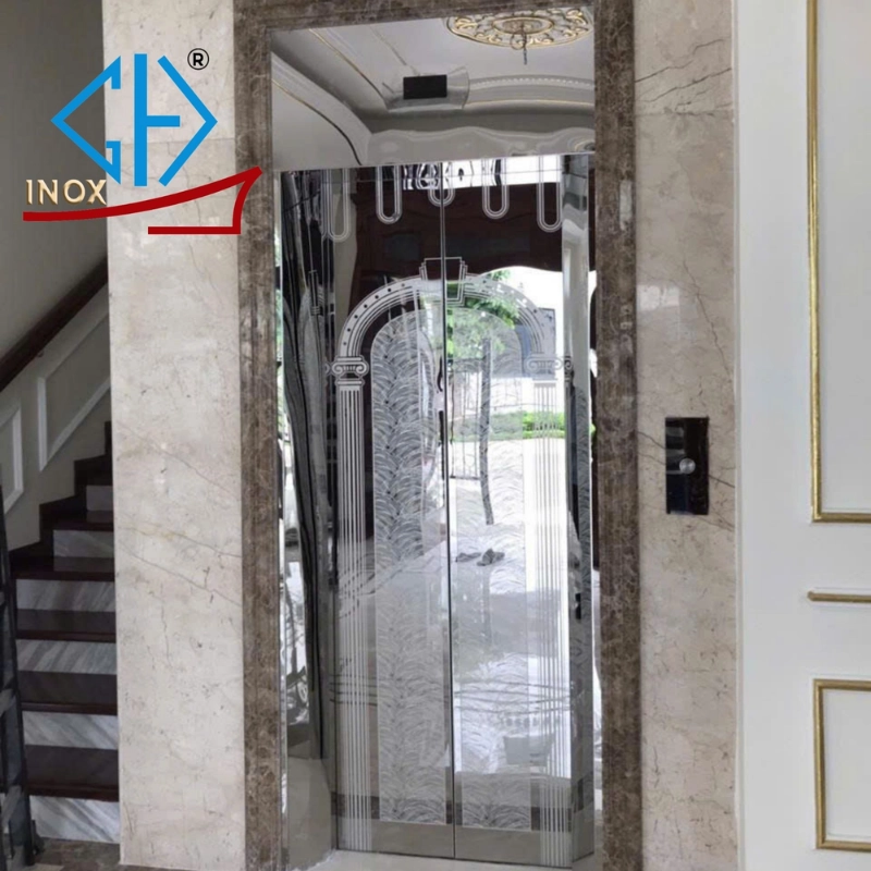Mẫu cửa cabin thang máy inox vàng đồng đẹp hiện đại cho khách sạn