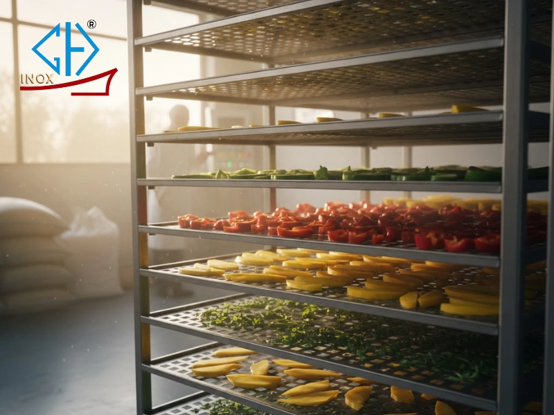 Ứng dụng của tấm inox đục lỗ vuông trong hệ thống khay sấy nông sản