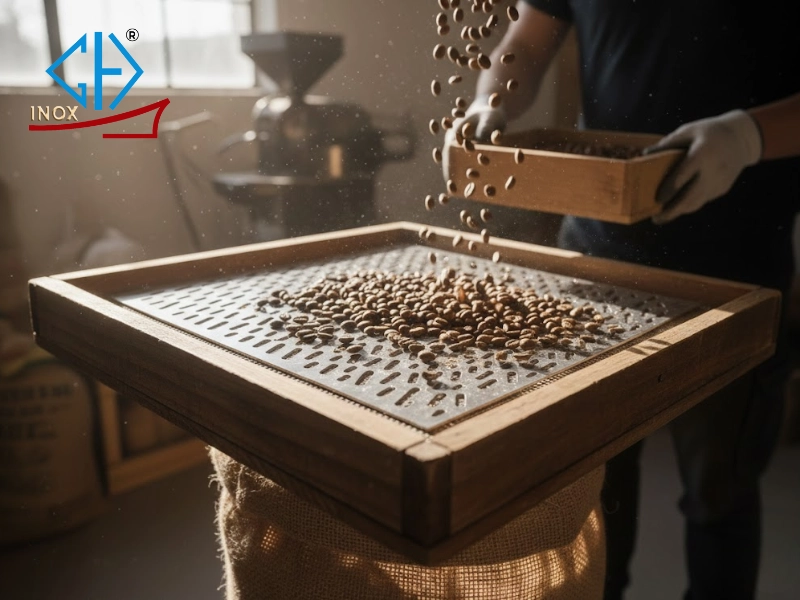 Tấm inox đục lỗ elip ứng dụng trong chế biến cà phê