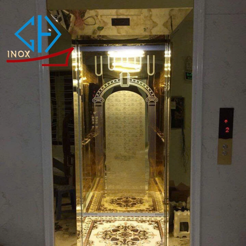  Tấm inox thang máy hoa văn cổng vòm mang hiệu ứng thị giác tạo cảm giác tháng máy cao