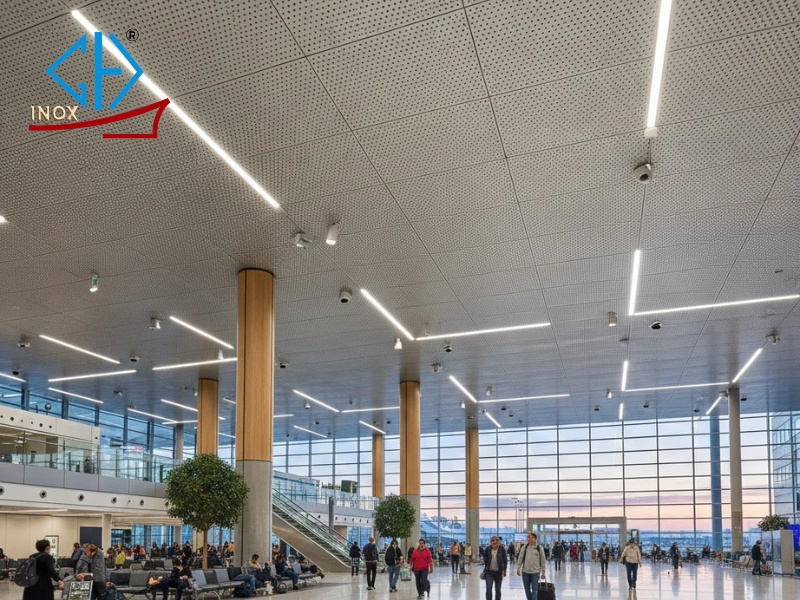 Trần inox đục lỗ tại nhà ga sân bay