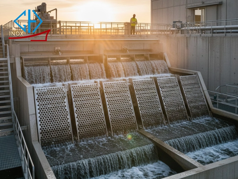 Tấm inox đục lỗ lục giác làm màng lọc trong các hệ thống xử lý nước hoặc khí thải