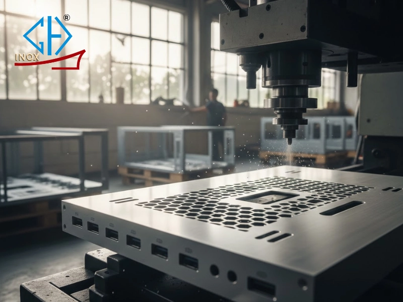 Vỏ máy tính được làm từ tấm inox đột dập CNC bằng công nghệ đục lỗ kim loại