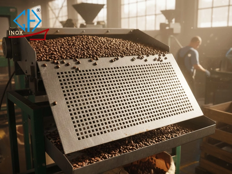 Tấm inox đục lỗ vuông được sử dụng để sàng lọc các loại nông sản